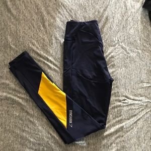 navy/yellow color block workout leggings